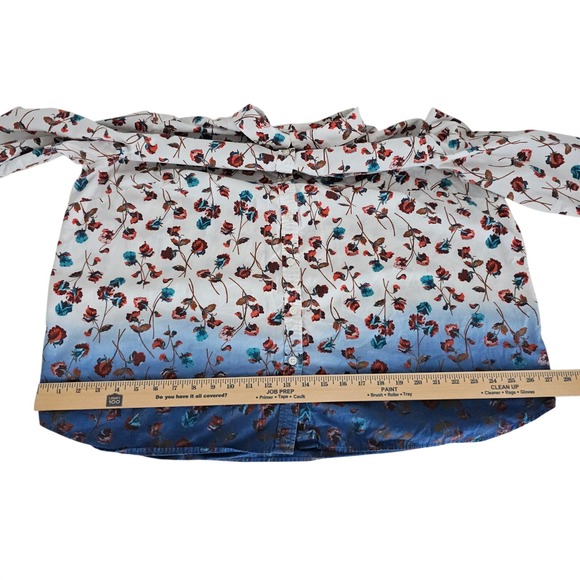 Lands End Womens 1X Floral Ombre Long Sleeve Cotton Button Down Shirt - Picture 12 of 16